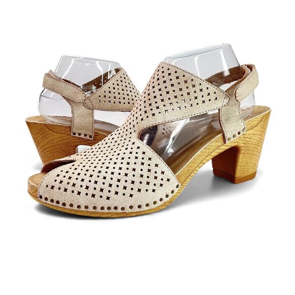 Dansko Women's Teagan Peep Toe Heeled Sandals Size 42 Slingback Vintage Beige - Picture 1 of 12